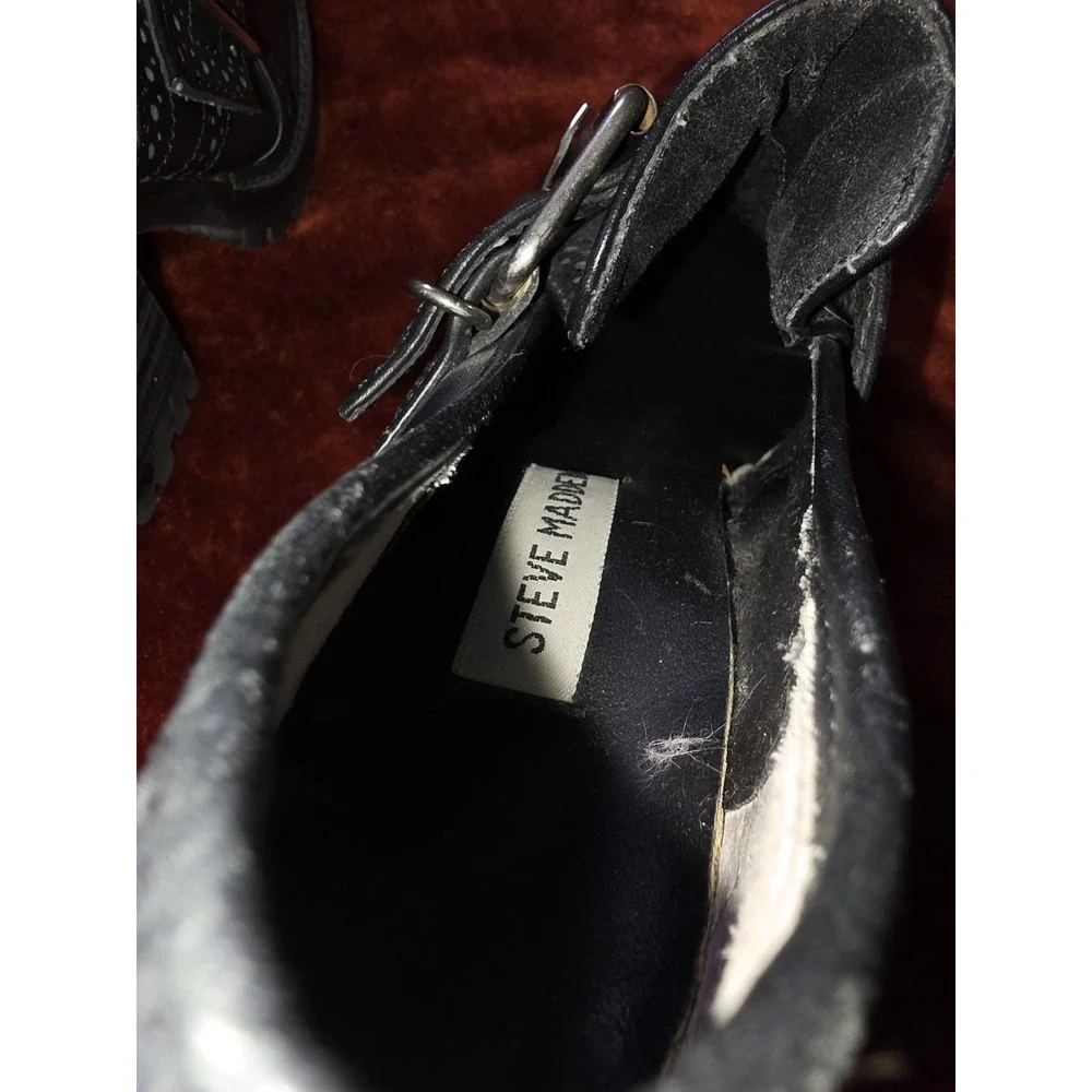 Vintage 90s Steve Madden Heeled Loafers Platform Leather Black Chunky 7‎ Maple